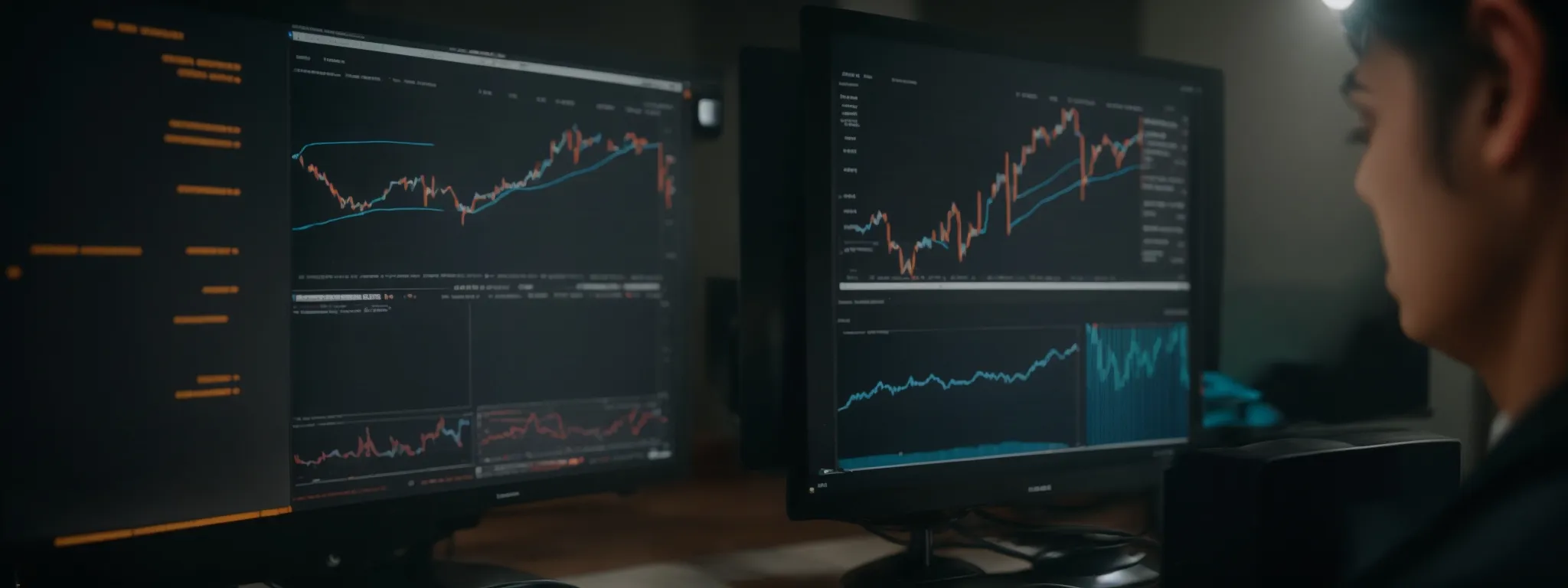 a webmaster stares at a screen displaying a graph with erratic traffic spikes.