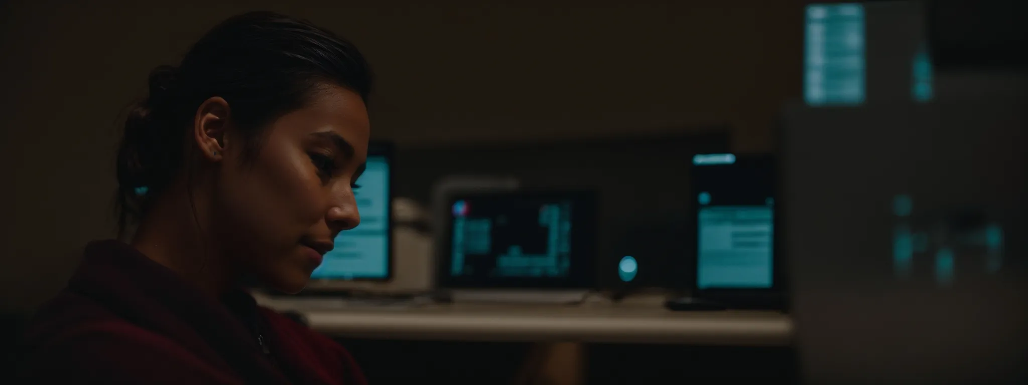a person looks relieved as they browse the internet on a secure, ad-free computer screen.
