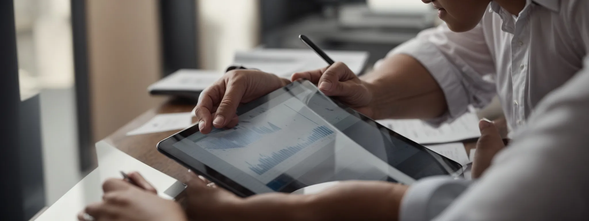 a business professional analyzing graphs and charts on a digital tablet to optimize a local marketing campaign.
