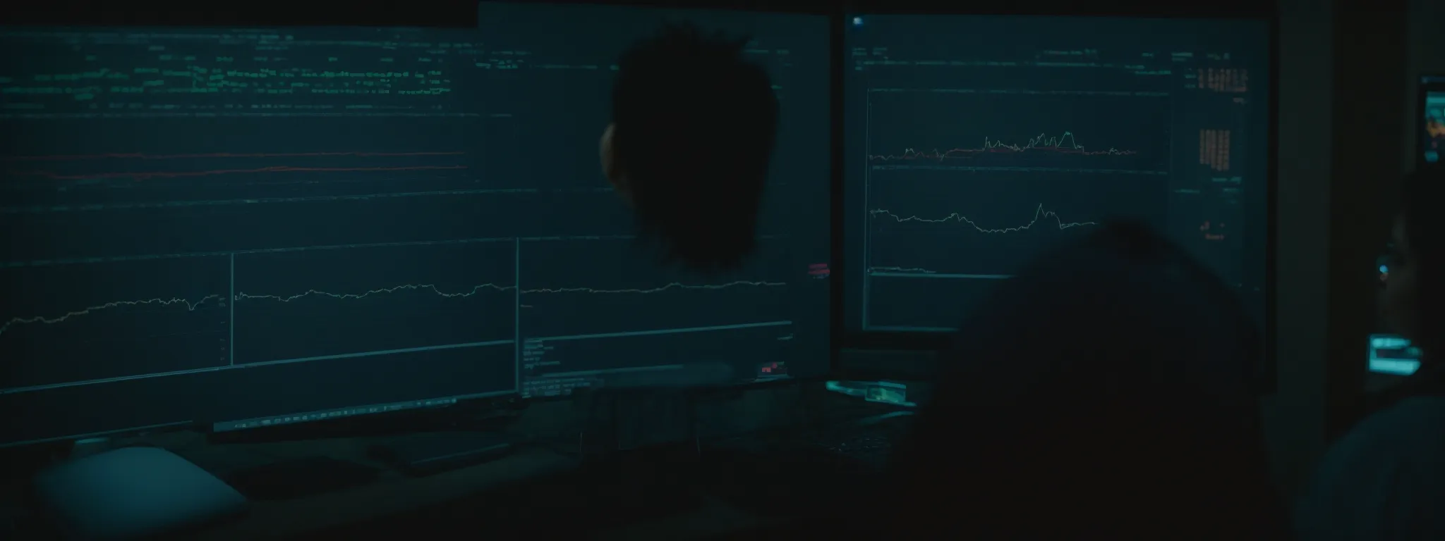 a professional setting with a person contemplating a graph illustrating growth trends on a computer screen.