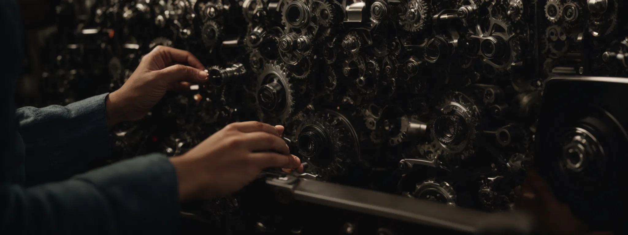 a seasoned marketer adjusting a complex set of gears, symbolically tuning the mechanics of a robust digital marketing strategy.