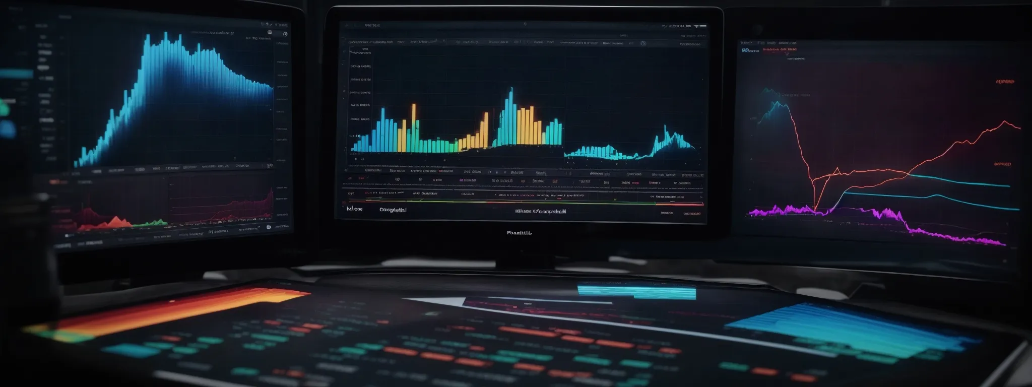 a computer screen displaying colorful graphs and analytics dashboards emphasizing website performance enhancement.