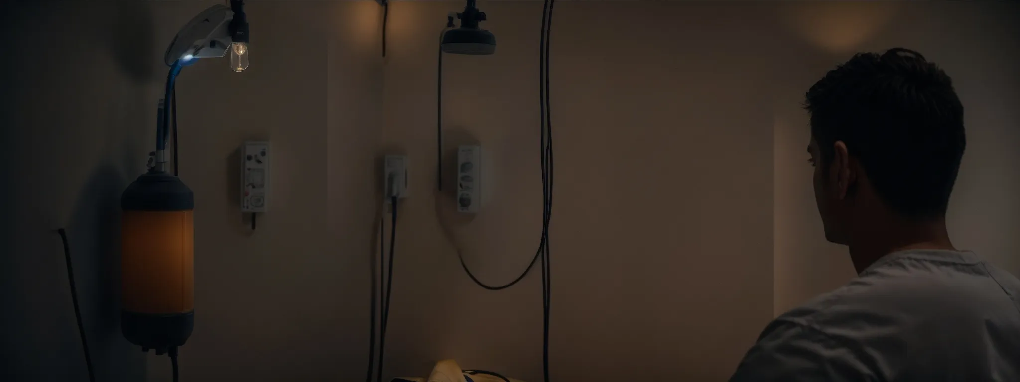 an electrician updates a facebook post showing a well-lit room with a caption about lighting installation services, as notifications indicate likes and shares.