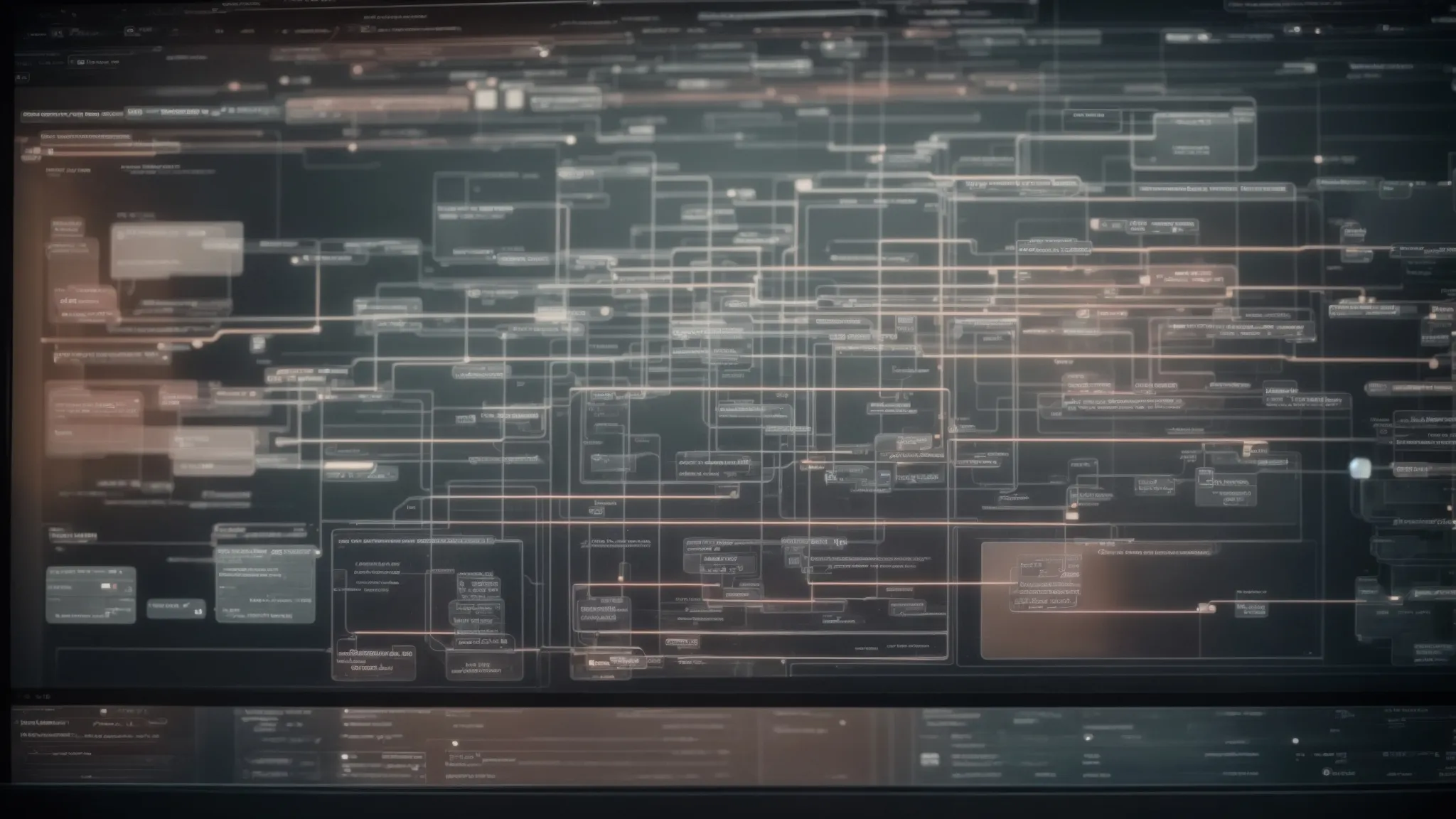 a computer screen displays a complex flowchart that outlines various advanced search operator strategies amidst web search results.
