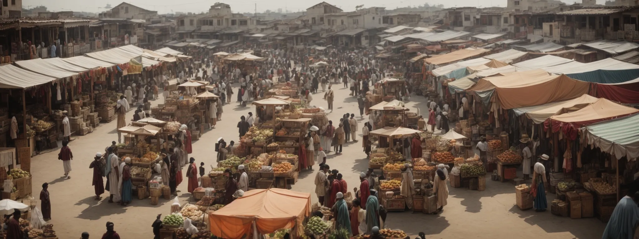 a marketplace bustling with diverse vendors, each offering their own branding and services.