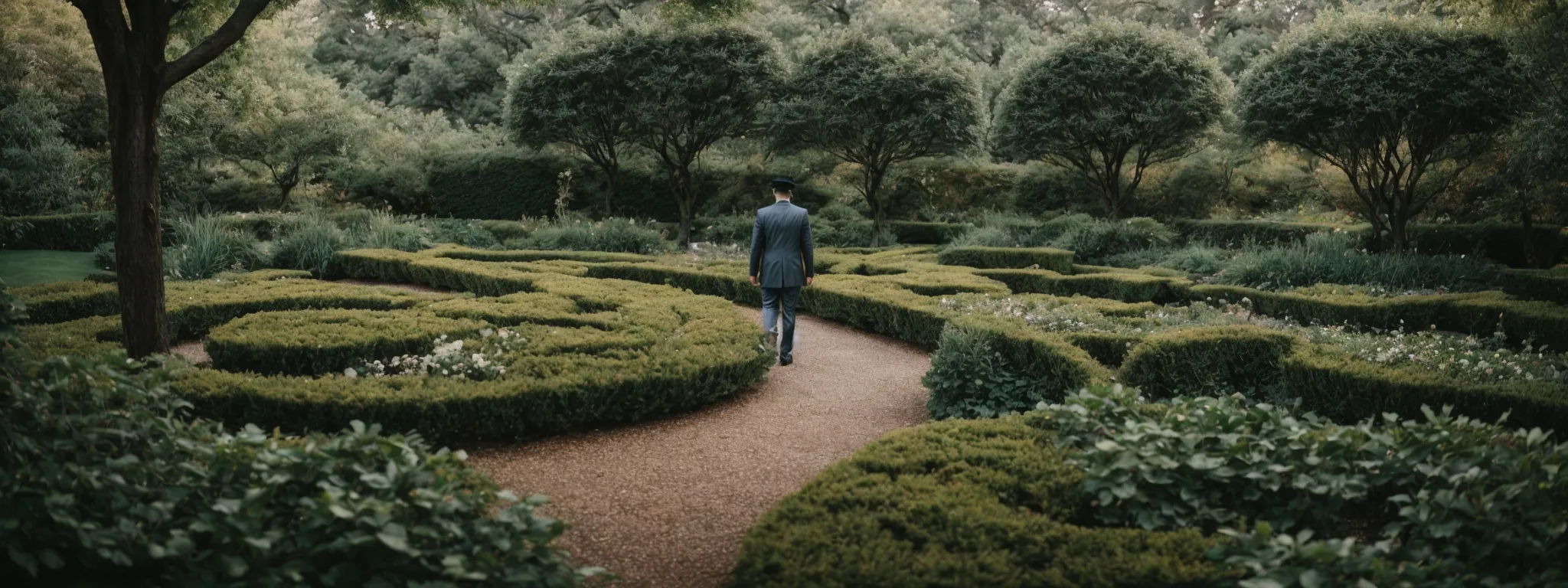 a person walks through a serene garden, stepping from stone to stone, mirroring the fluid connectivity of well-utilized transition words in seo text.