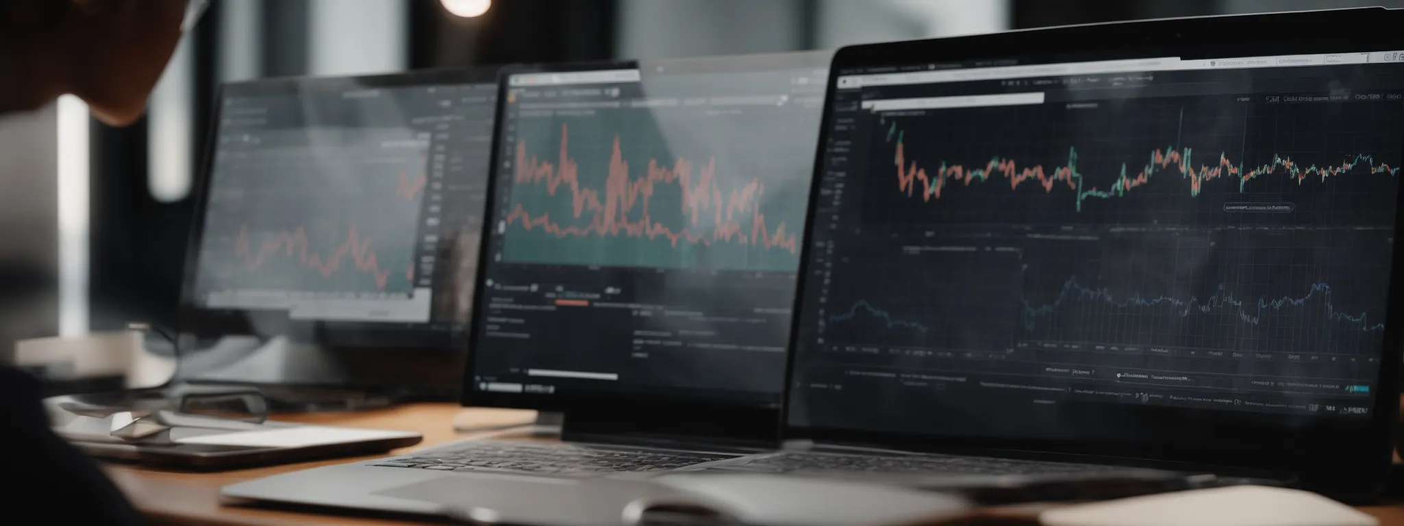a professional meeting to discuss a comprehensive seo plan with a laptop displaying analytics on the screen.