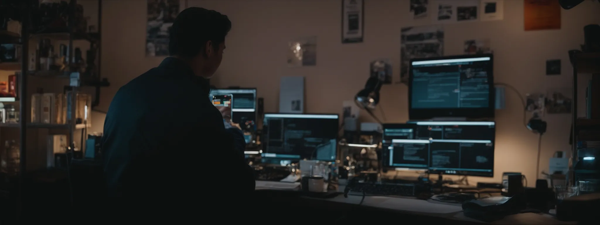 a professional sitting in front of a computer, browsing through a lively reddit ama discussion on seo strategies. 