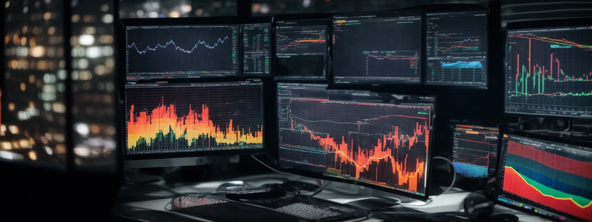 a dynamic array of colorful graphs and charts displayed on a sleek, modern computer monitor, highlighting sophisticated data analysis in action.