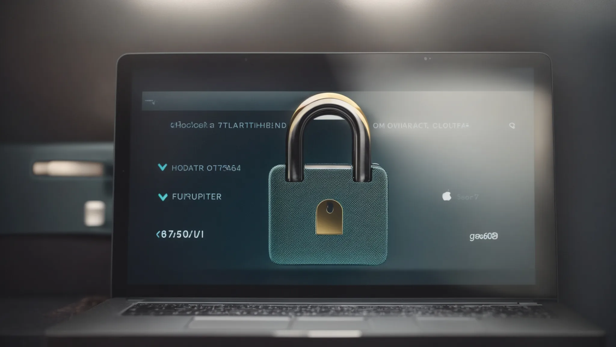 a secure padlock icon on a computer screen with a search bar and magnifying glass symbolizing a secure search engine.