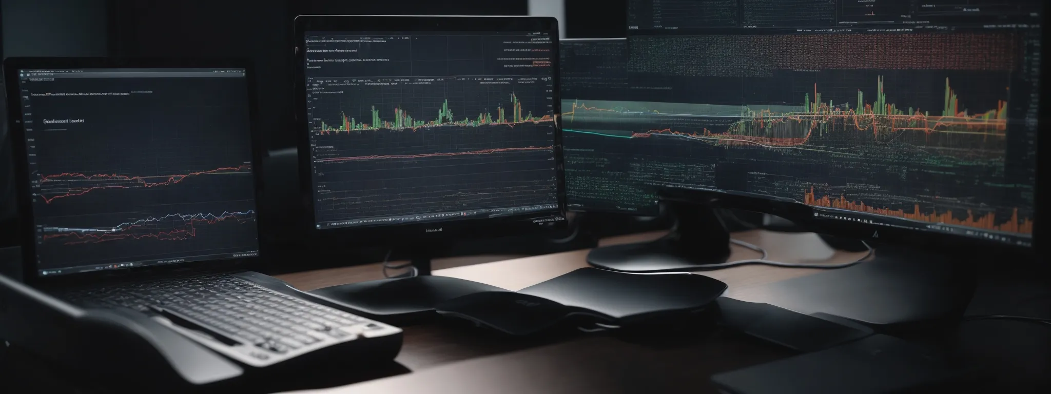 a desk with a computer displaying graphs and code, symbolizing the intersection of seo and python-powered machine learning analytics.