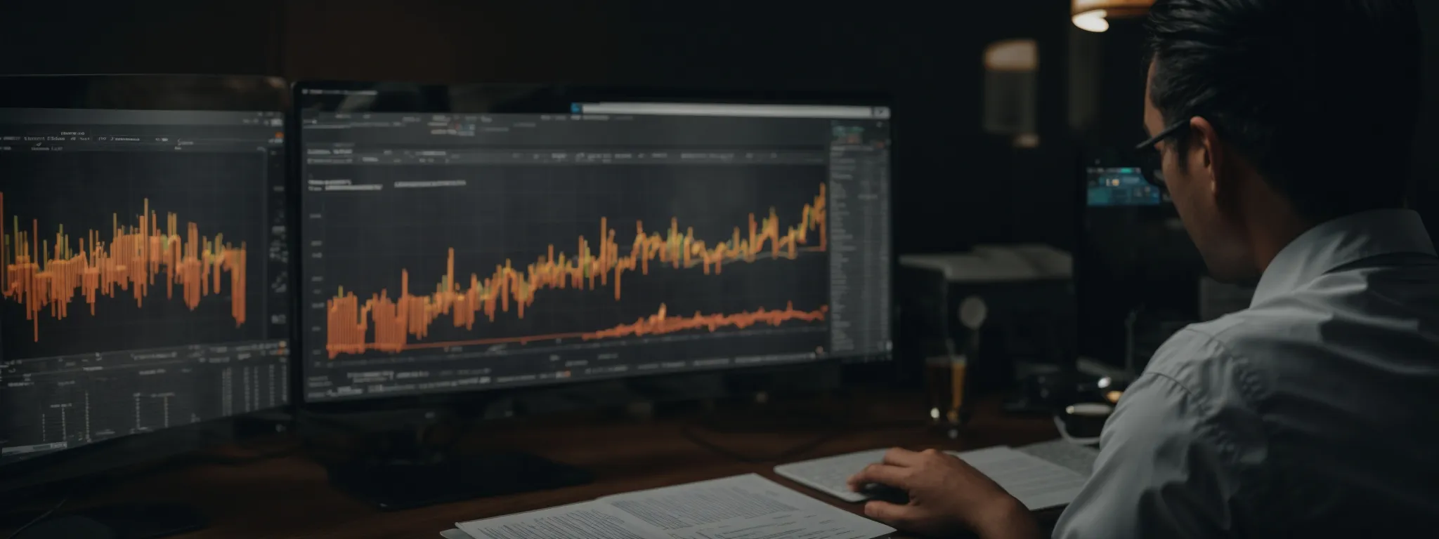 a person analyzing data on a computer screen, displaying local search trends and website analytics.