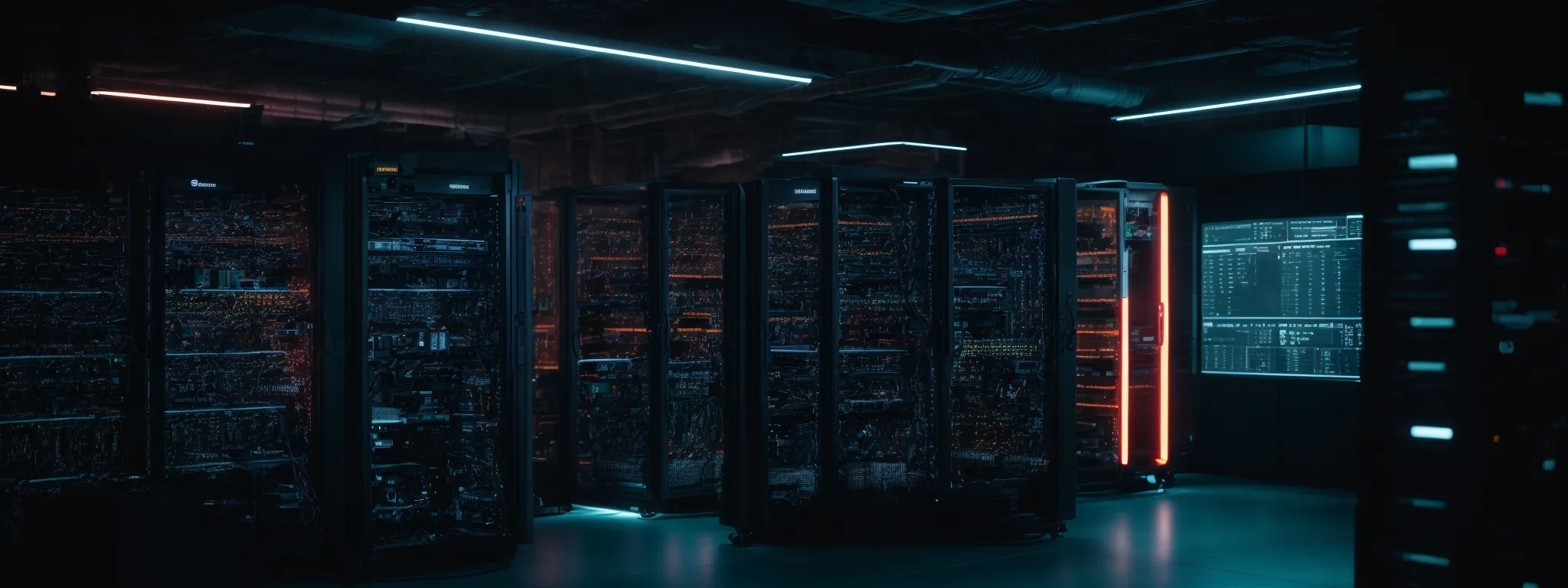 a server room with glowing indicators representing fast, ai-driven content indexing for seo.