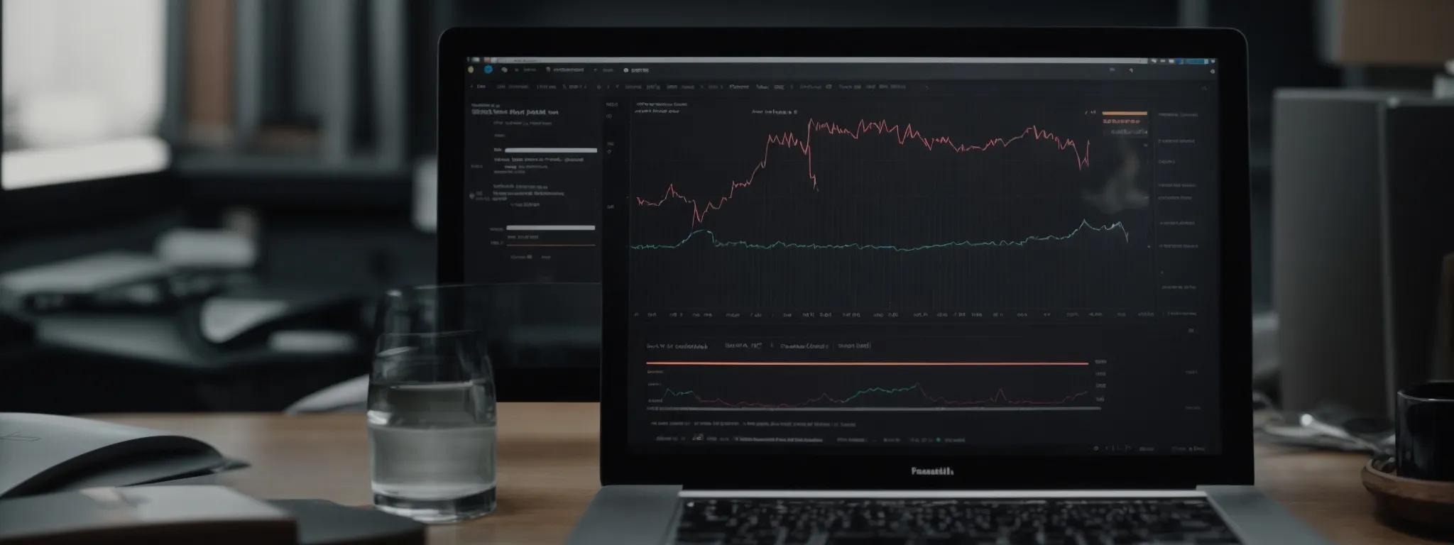 a laptop on a desk displaying charts and data analysis for seo optimization.