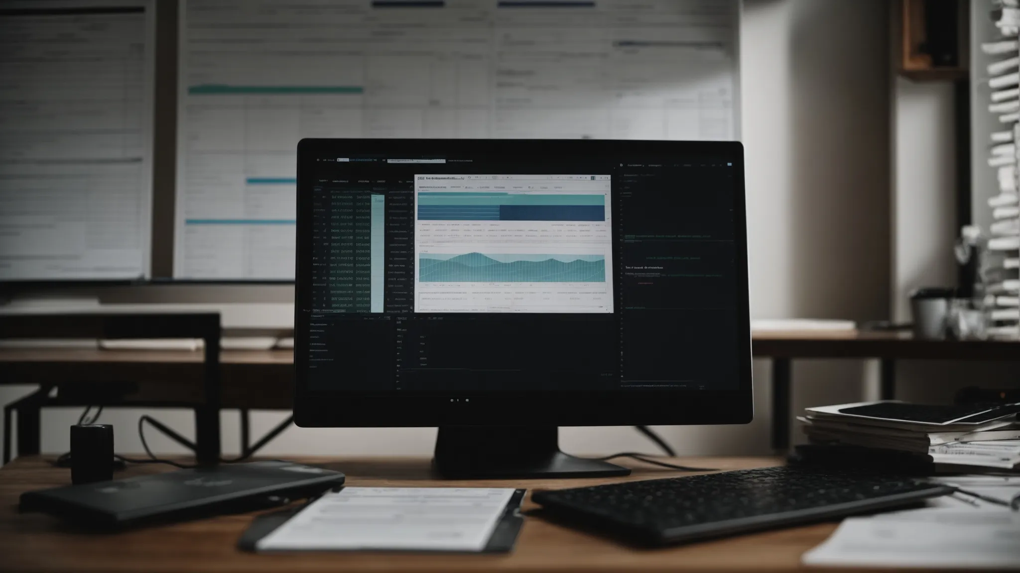 a person at a desk analyzes a spreadsheet on a computer screen, outlining a strategic seo plan.