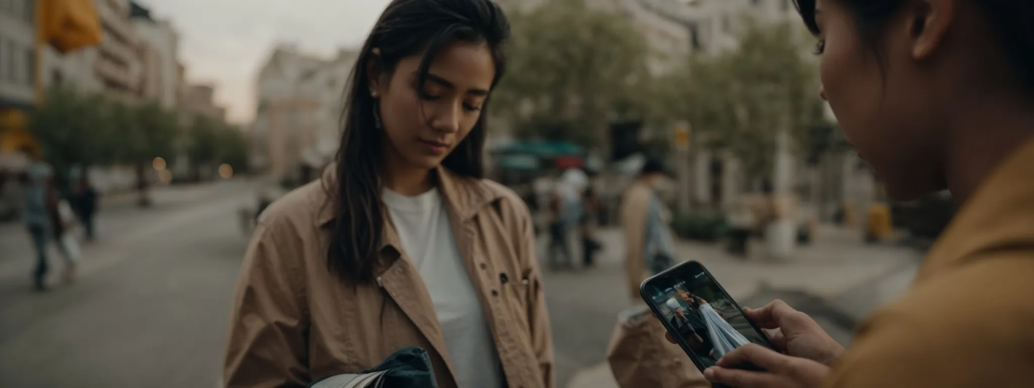 a user interacts with a high-resolution image on a smartphone, smoothly adapting to the screen size as they swipe.