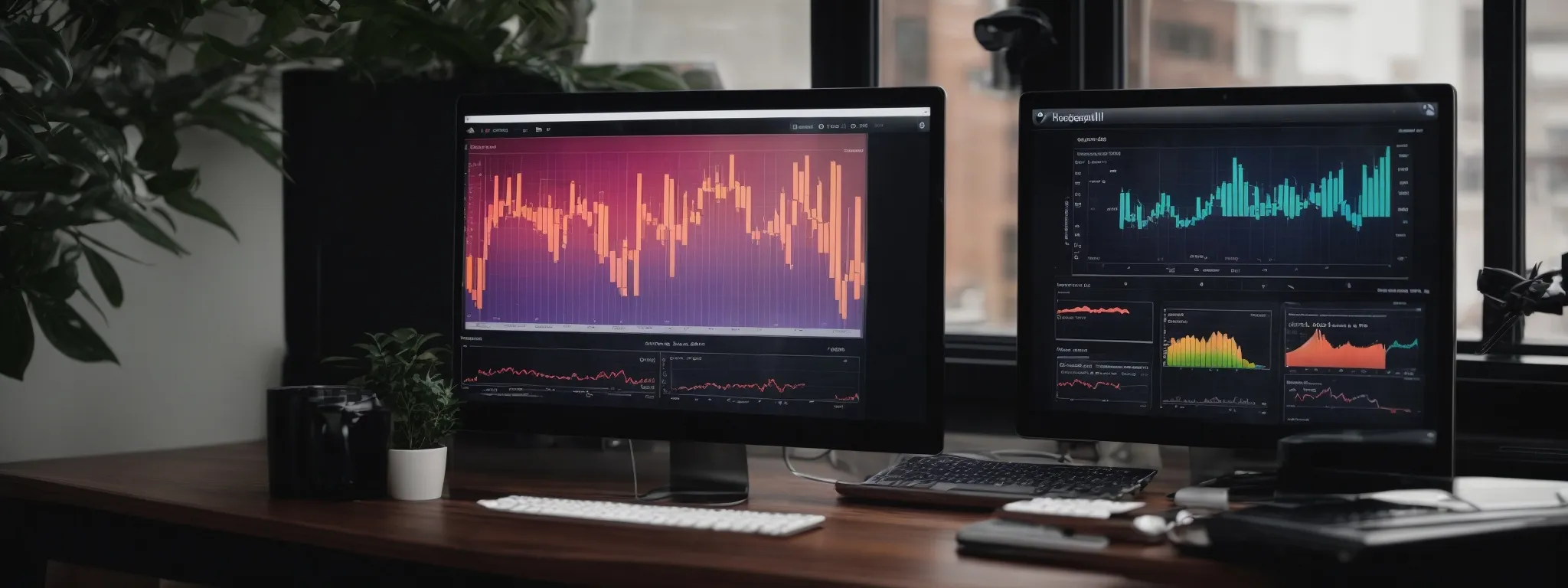 a computer screen displaying colorful graphs and charts representing online ad campaigns and traffic metrics.