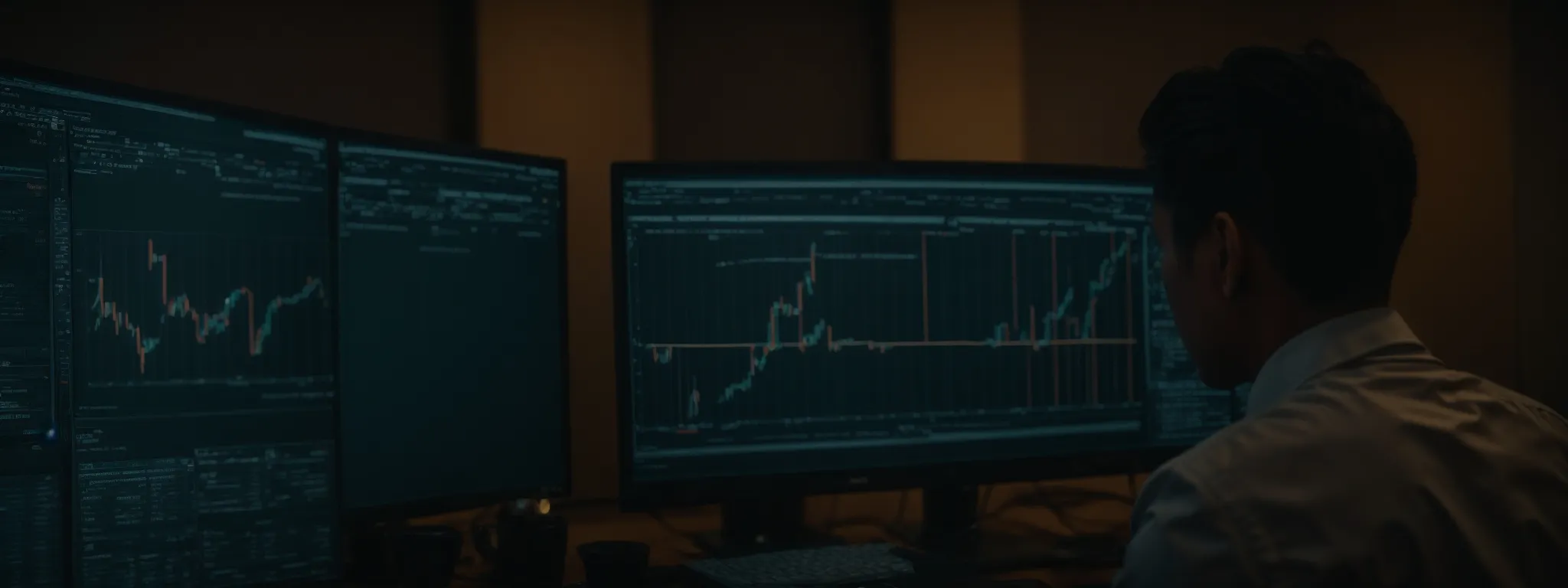 a marketer analyzing data on a computer screen, strategizing the next steps.