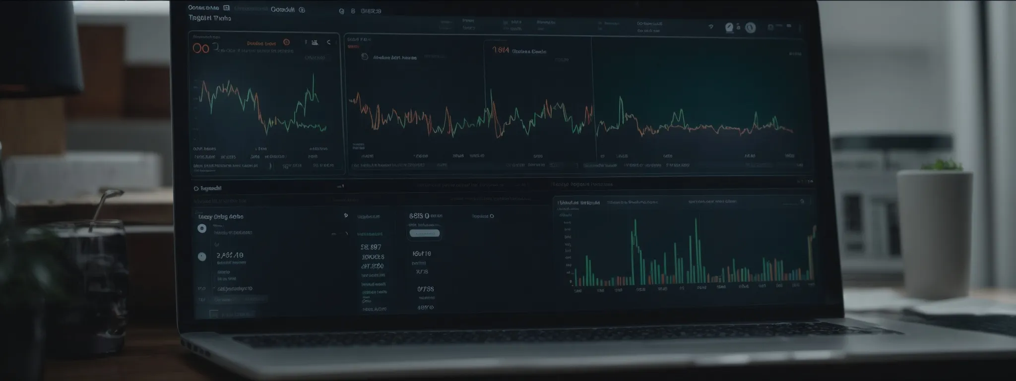 a computer screen displaying graphs and trends related to search engine rankings and website traffic.