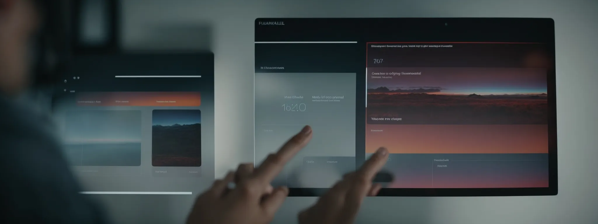 a person seamlessly interacting with a touch-screen interface that visually displays a smooth and intuitive web navigation layout.