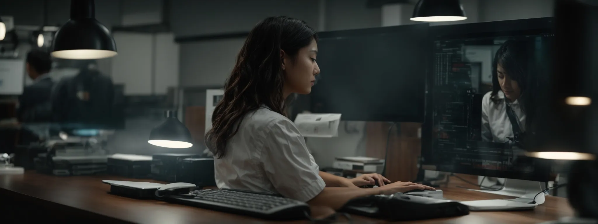a professional at a computer crafting a targeted email campaign.