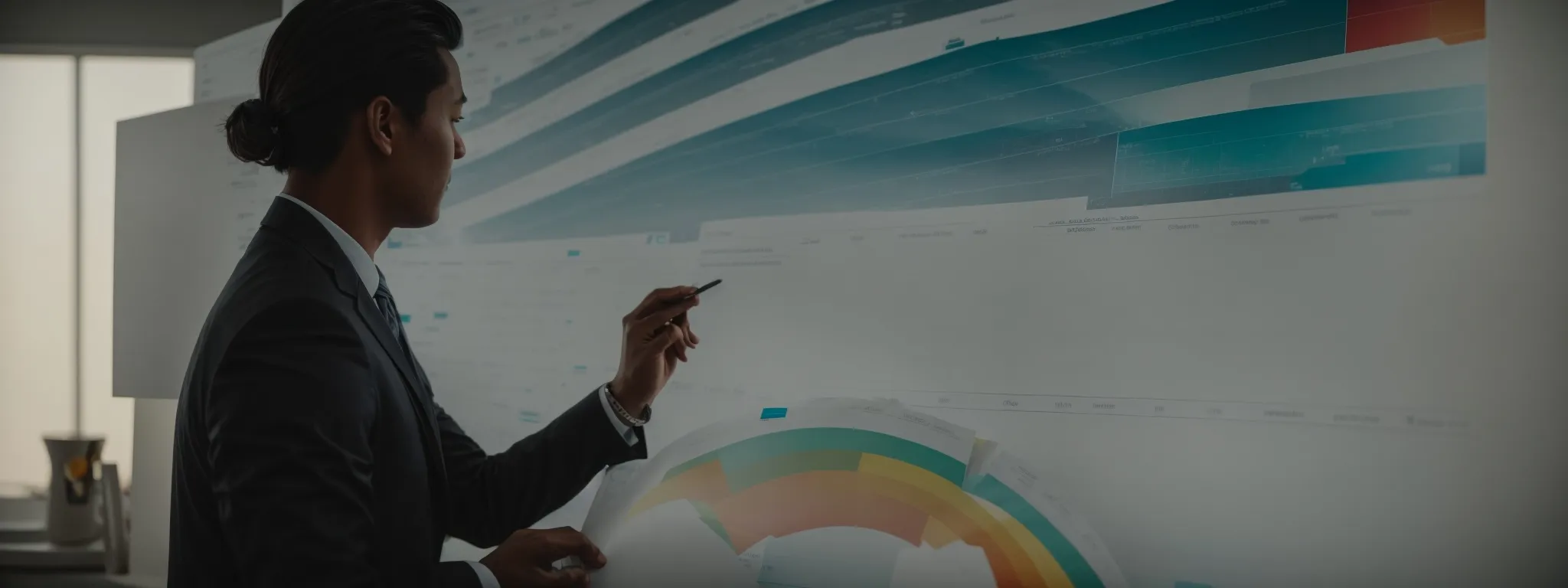 a marketer showcasing a transformative success chart on seo ranking improvements.