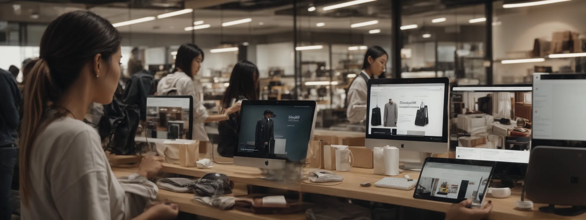 a busy online shopper clicks through a sleek and modern e-commerce website searching for the best deals.