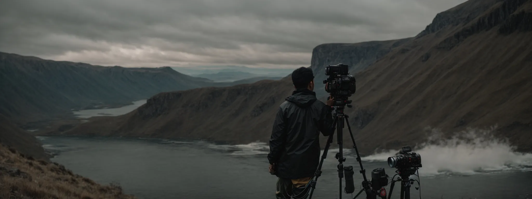 a filmmaker captures an intriguing scene with a professional video camera, inviting viewers into a visual narrative.
