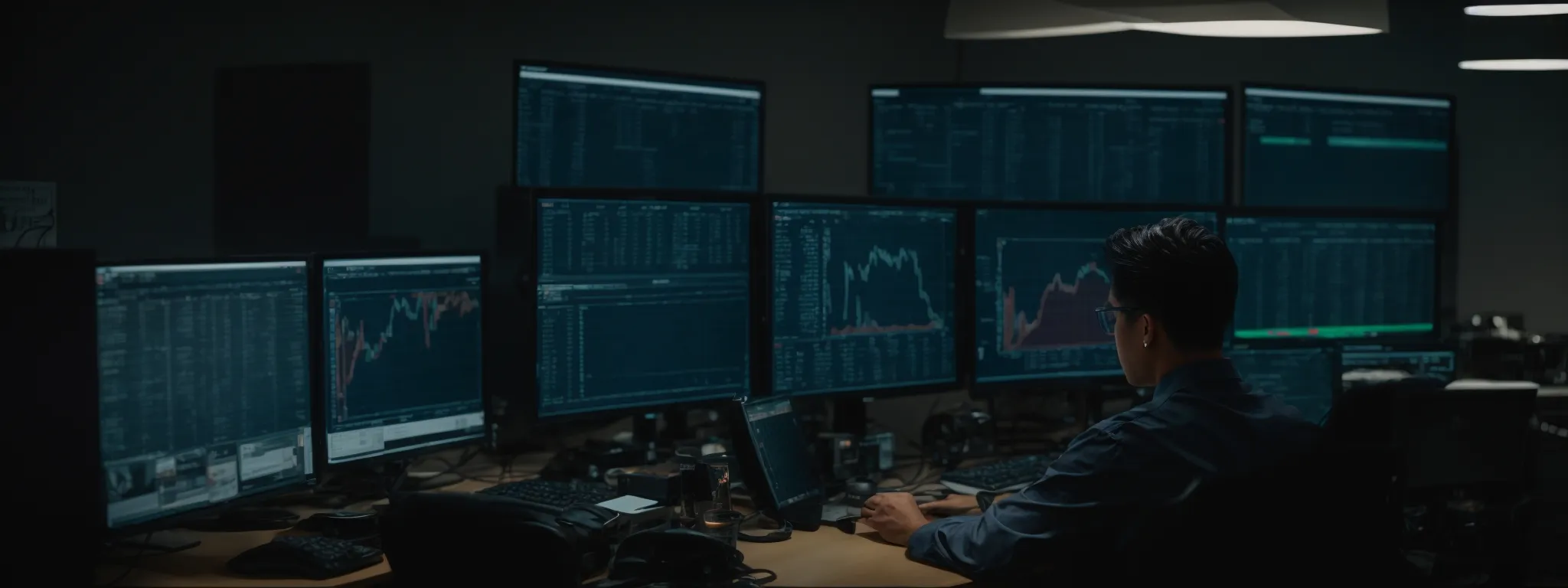 a professional at a computer analyzing data metrics on the screen for website optimization.