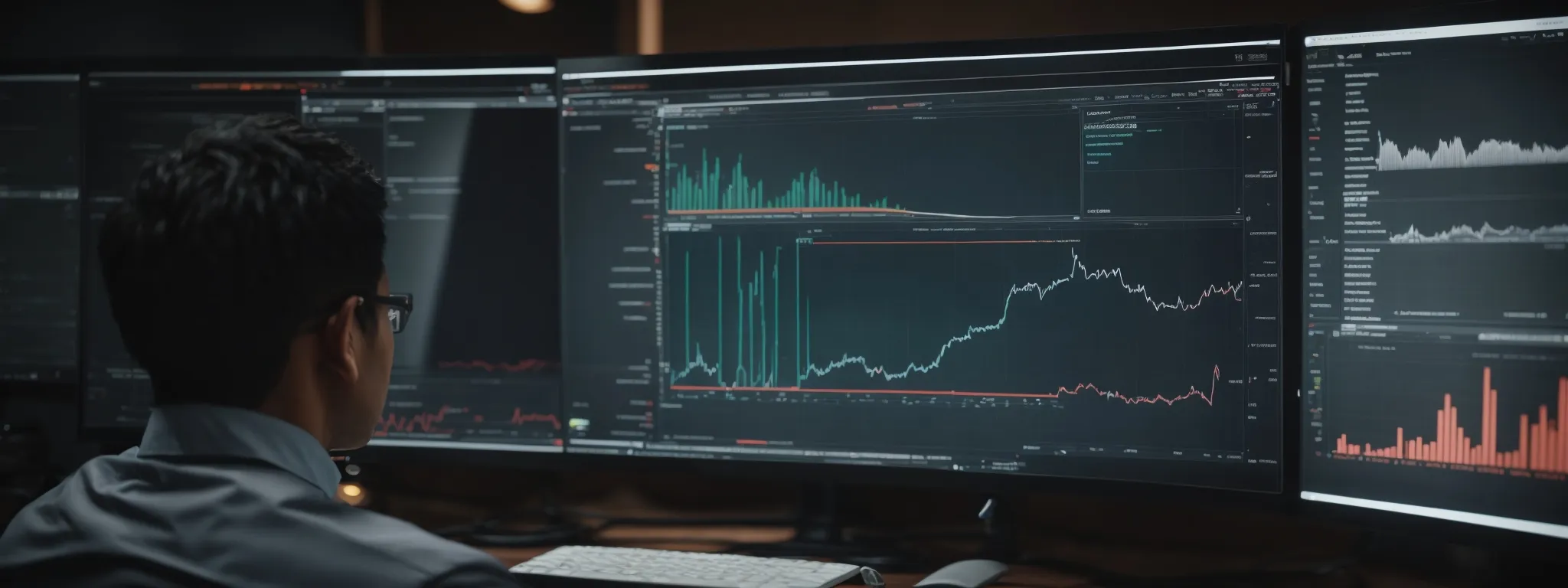 a focused individual analyzing graphs on a computer screen, reflecting the analytics capabilities of semrush.