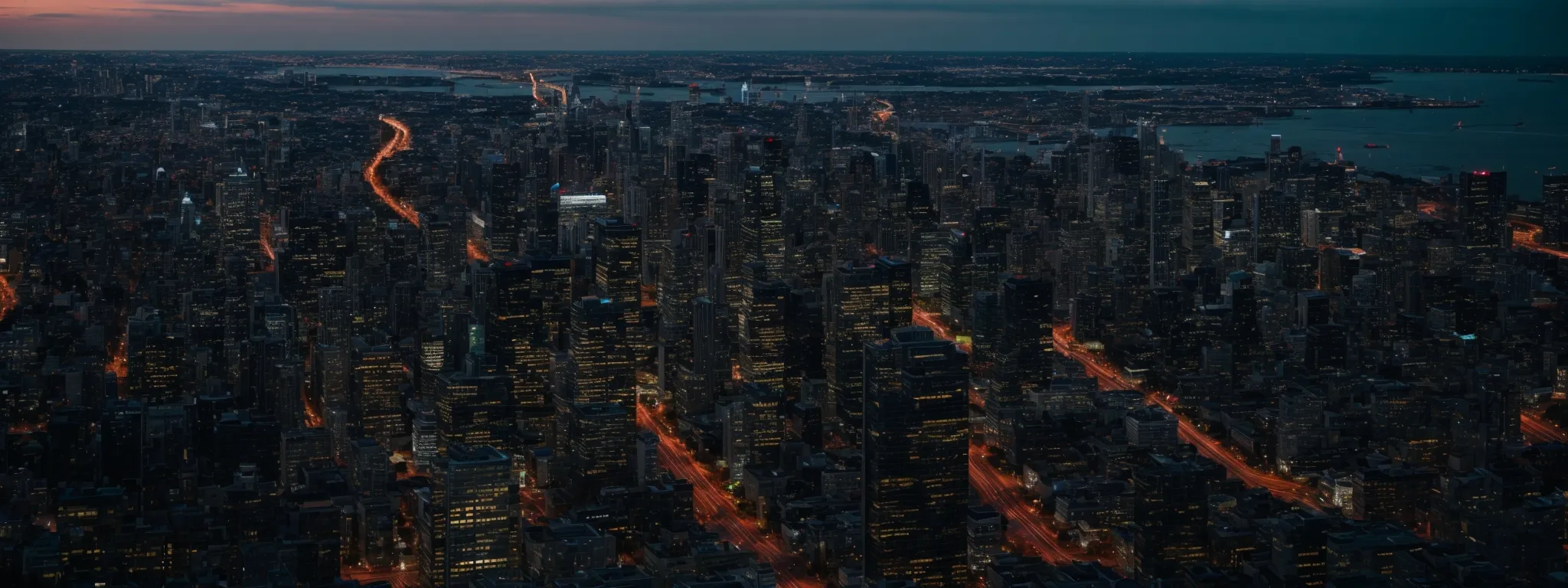 a panoramic view of a bustling city skyline at dusk, symbolizing expansive reach and potential growth.