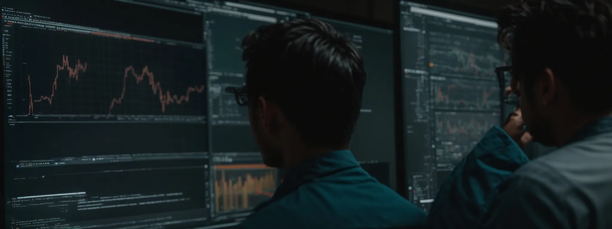 a web developer is intently analyzing data on a computer screen, optimizing a website's seo settings.