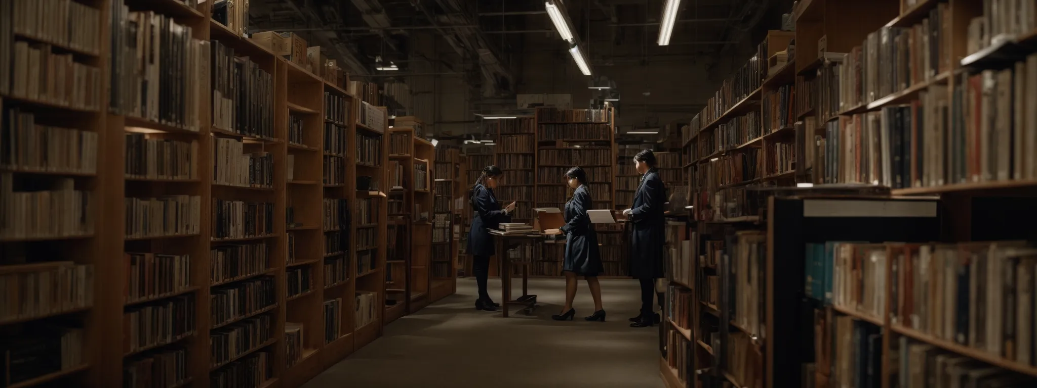 a librarian meticulously organizes a vast array of books on a long, uniform shelf, symbolizing the order and structure within taxonomy.
