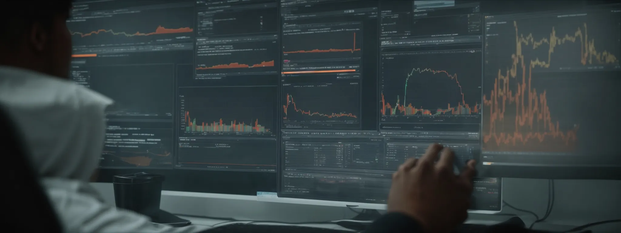 a person analyzing charts on a computer screen, reflecting the comparison of different seo plugin features.