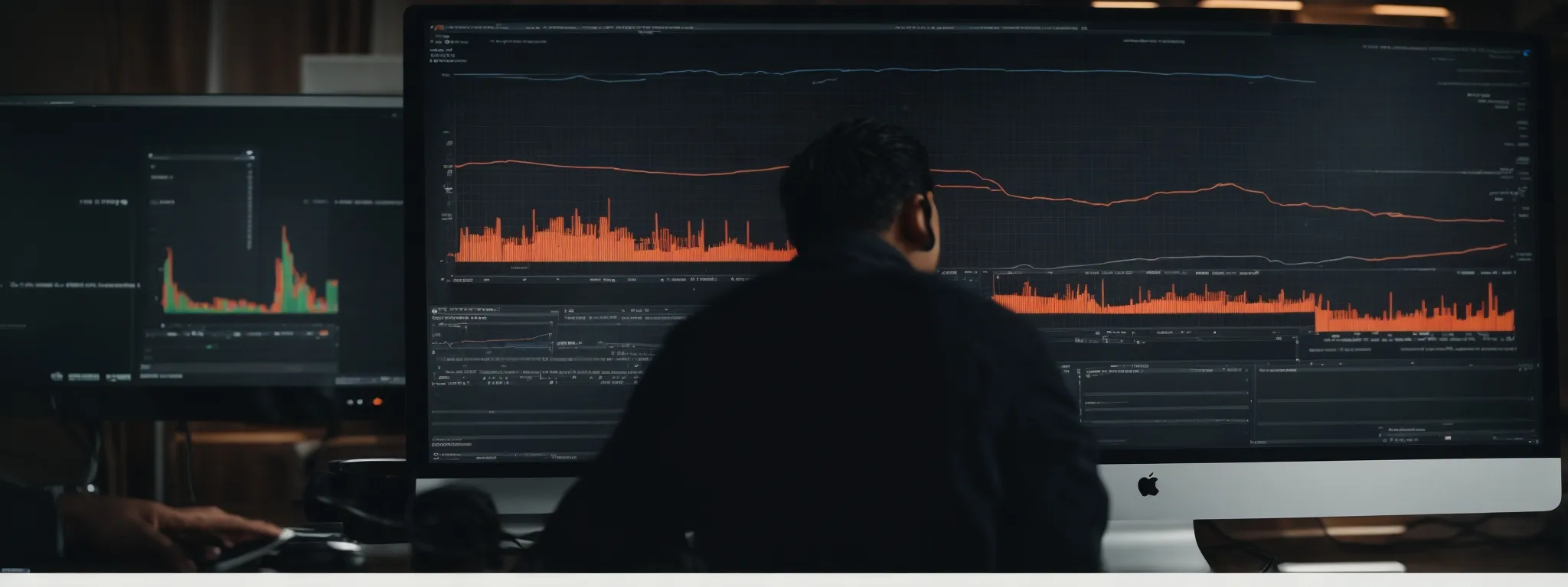 a person analyzing a graph on a computer screen, reflecting website traffic trends.