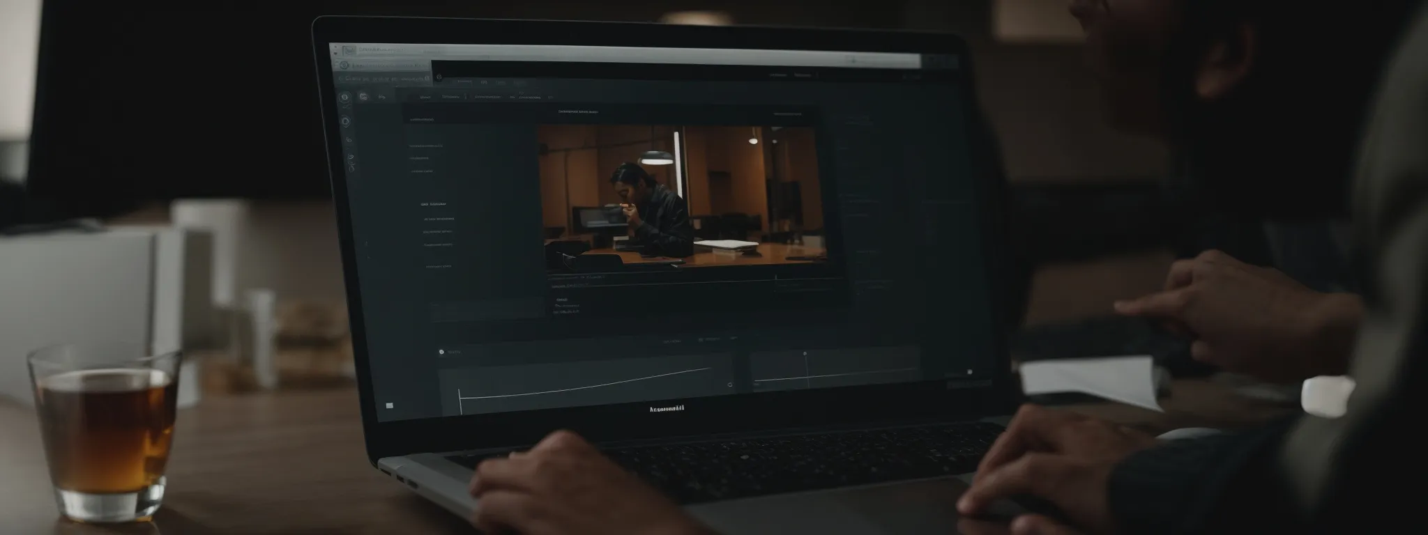 a designer improving a website's layout on a computer screen to streamline navigation and responsiveness.