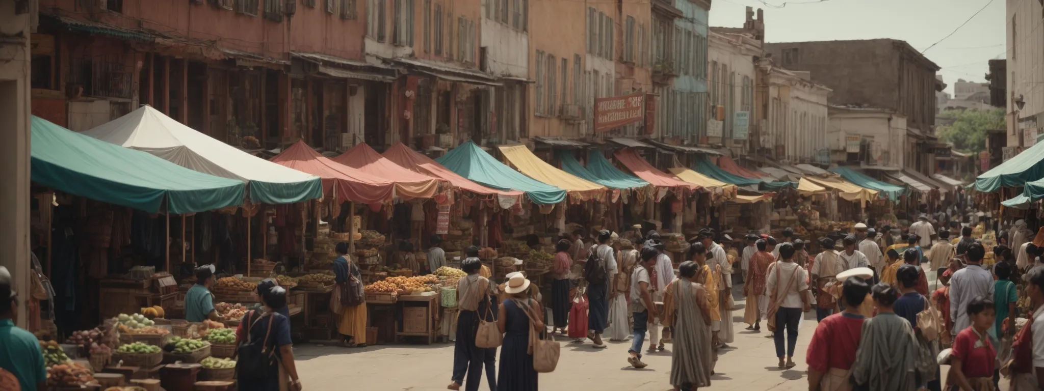 a bustling local marketplace with vibrant storefronts and people interacting, embodying the vitality of successful local businesses.