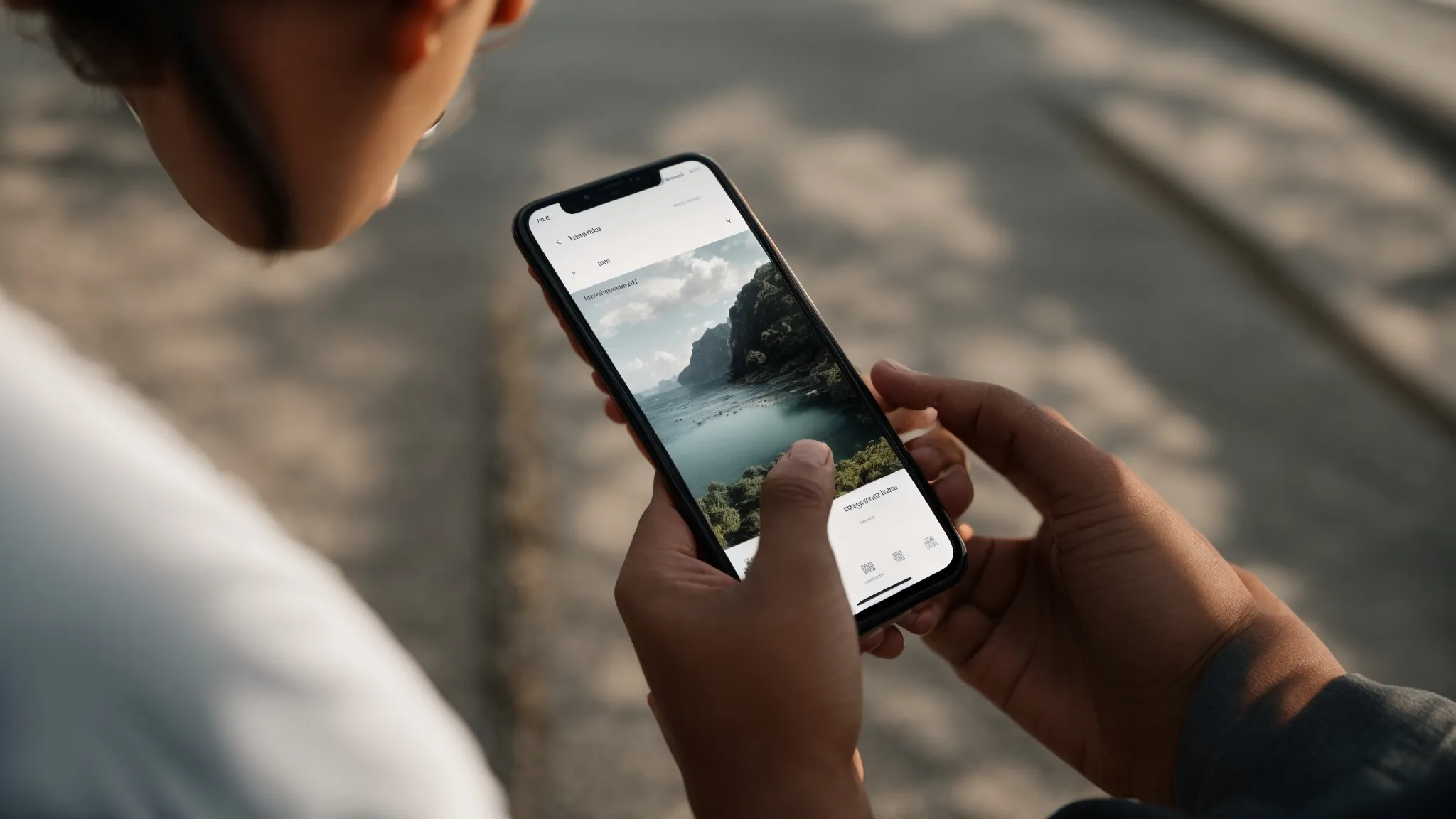 a person swiping through an optimized website on a smartphone, with a clear display and easy navigation.