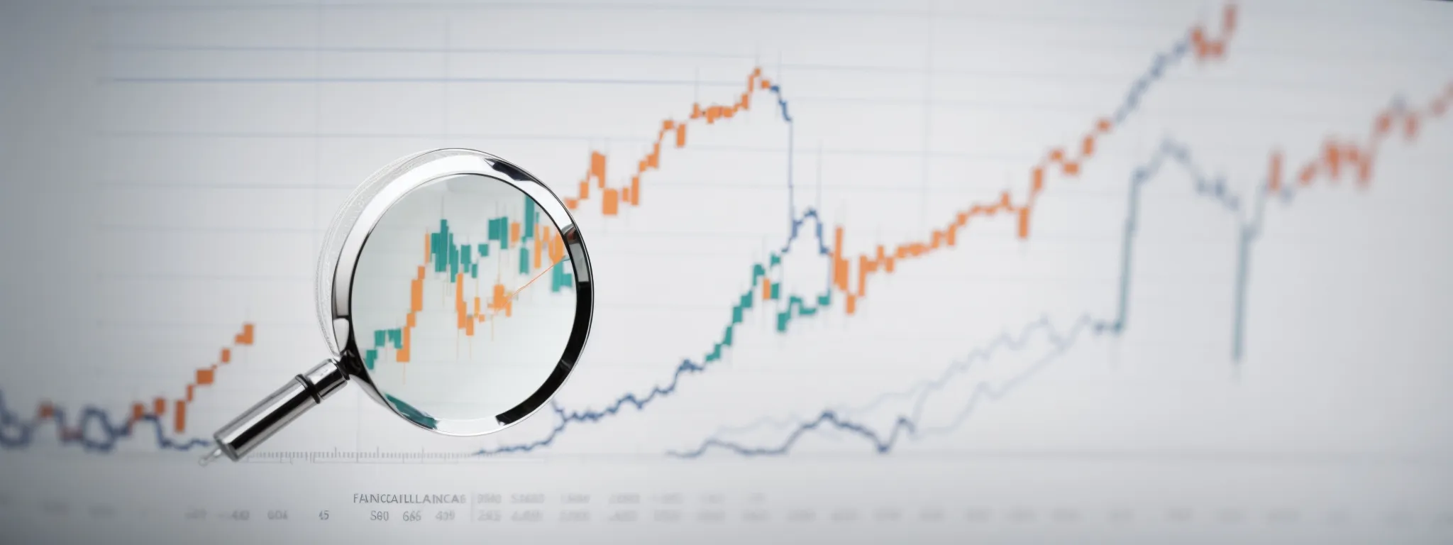 a scene of a magnifying glass hovering over a graph showing an upward trend, symbolizing the targeted analysis and financial growth resulting from comprehensive seo audits.