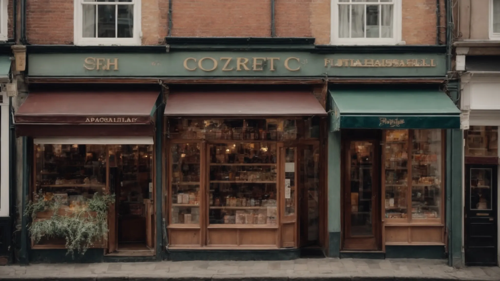 a high street with various shops and storefronts, each possessing unique and inviting facades.