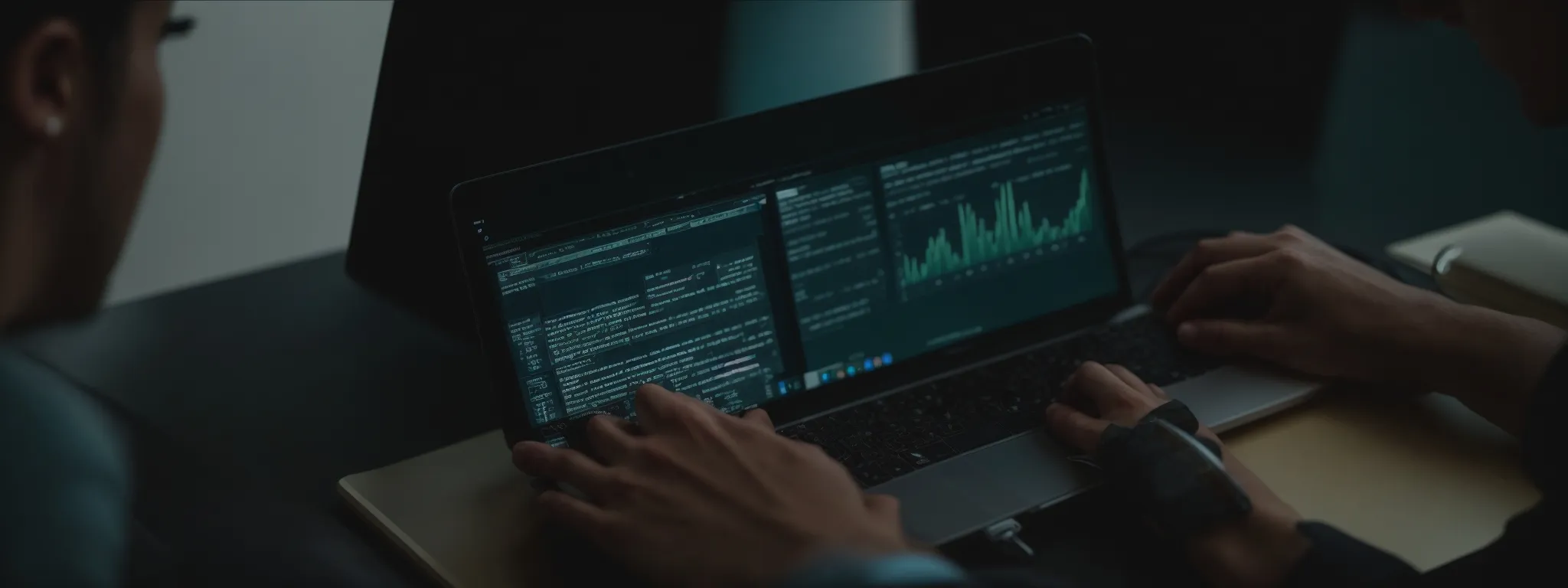 a person working on a laptop with seo analytics displayed on the screen.
