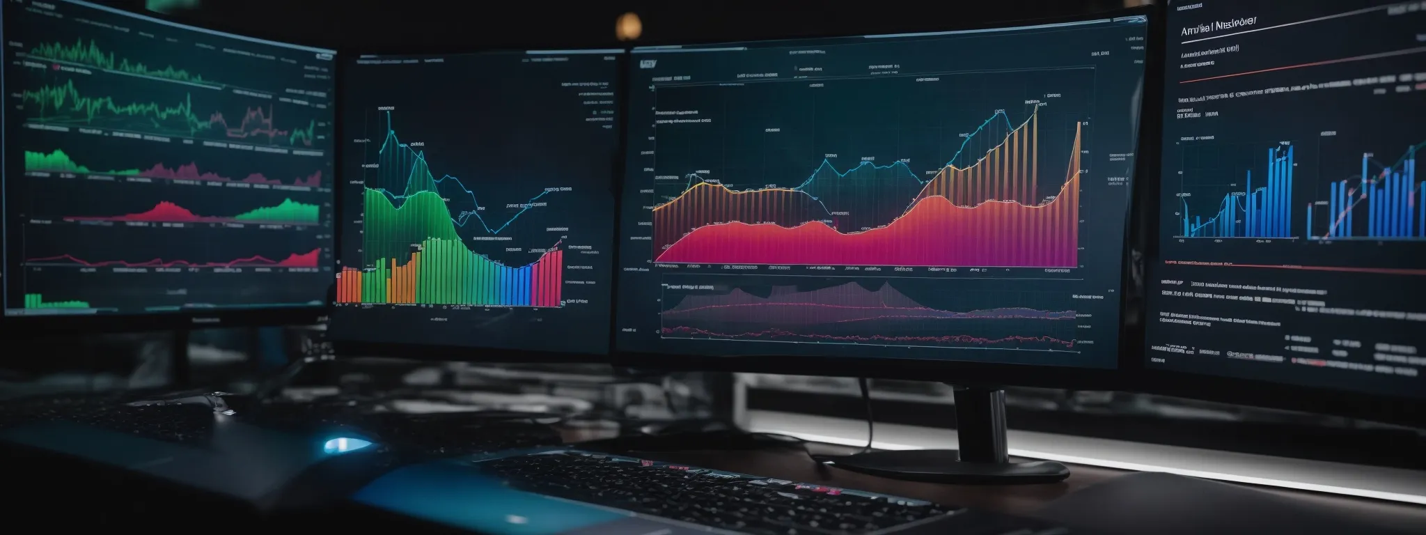 a computer screen displaying colorful graphs and charts representing market analytics with an overlay of a simplified amazon user interface.