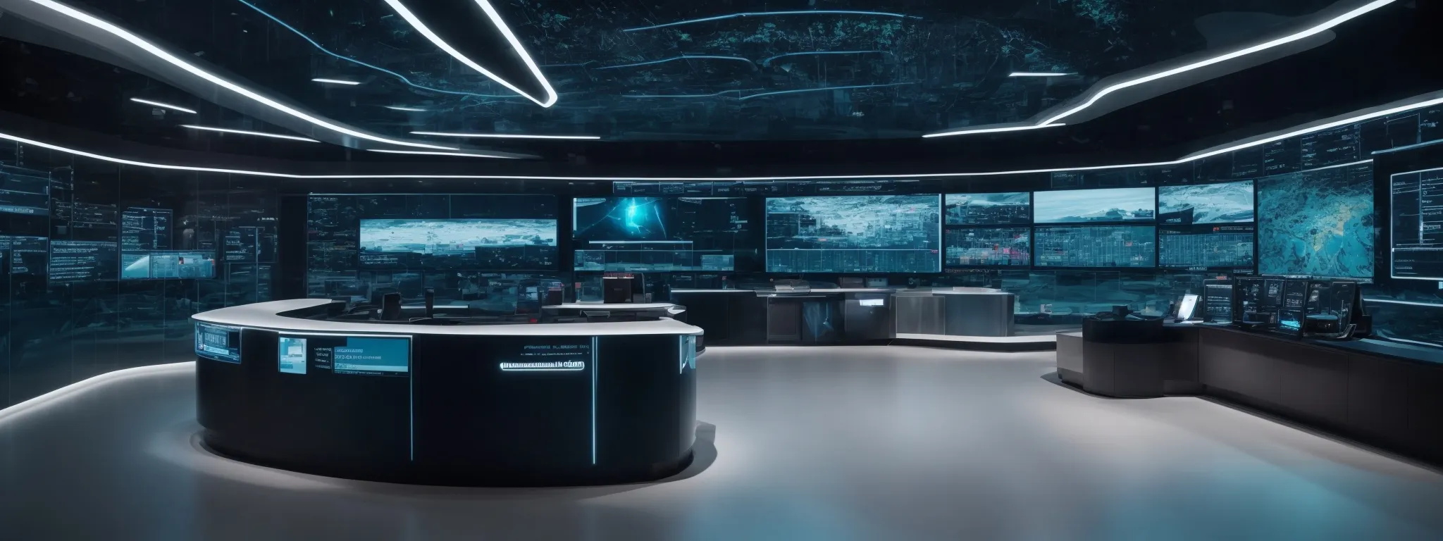 a futuristic marketing command center with screens displaying consumer data and interactive dashboards powered by iot technology.