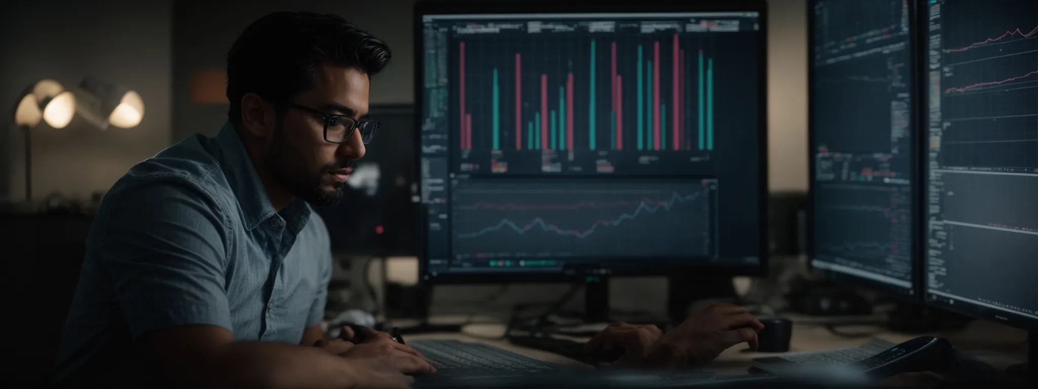 a professional at a computer analyzing data charts on user behavior for seo optimization.