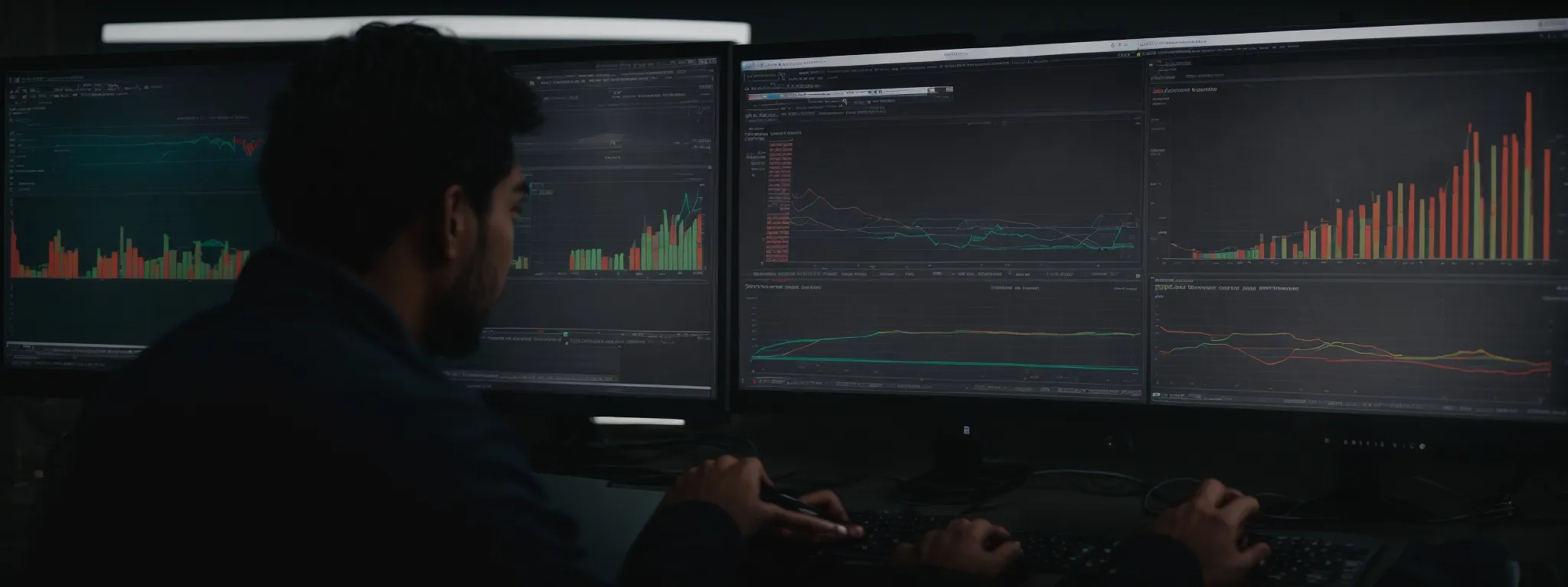 a professional analyzing a graph of website performance metrics on a computer screen.