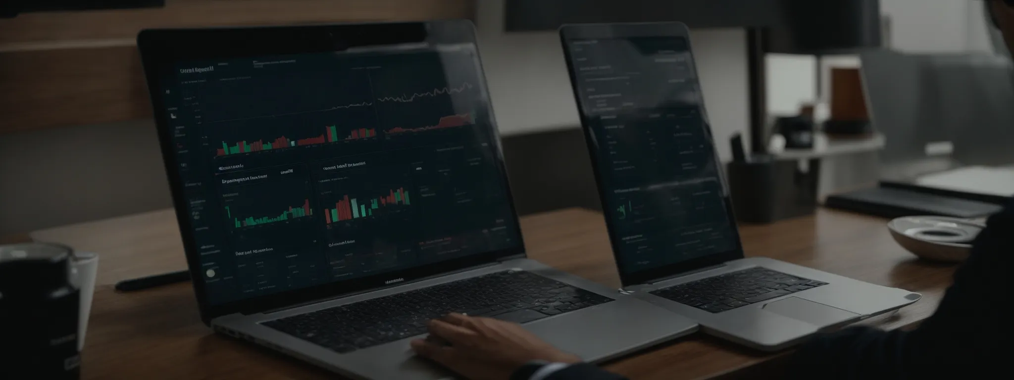 a seller reviews a data analytics dashboard on a laptop, strategizing for improved product visibility.