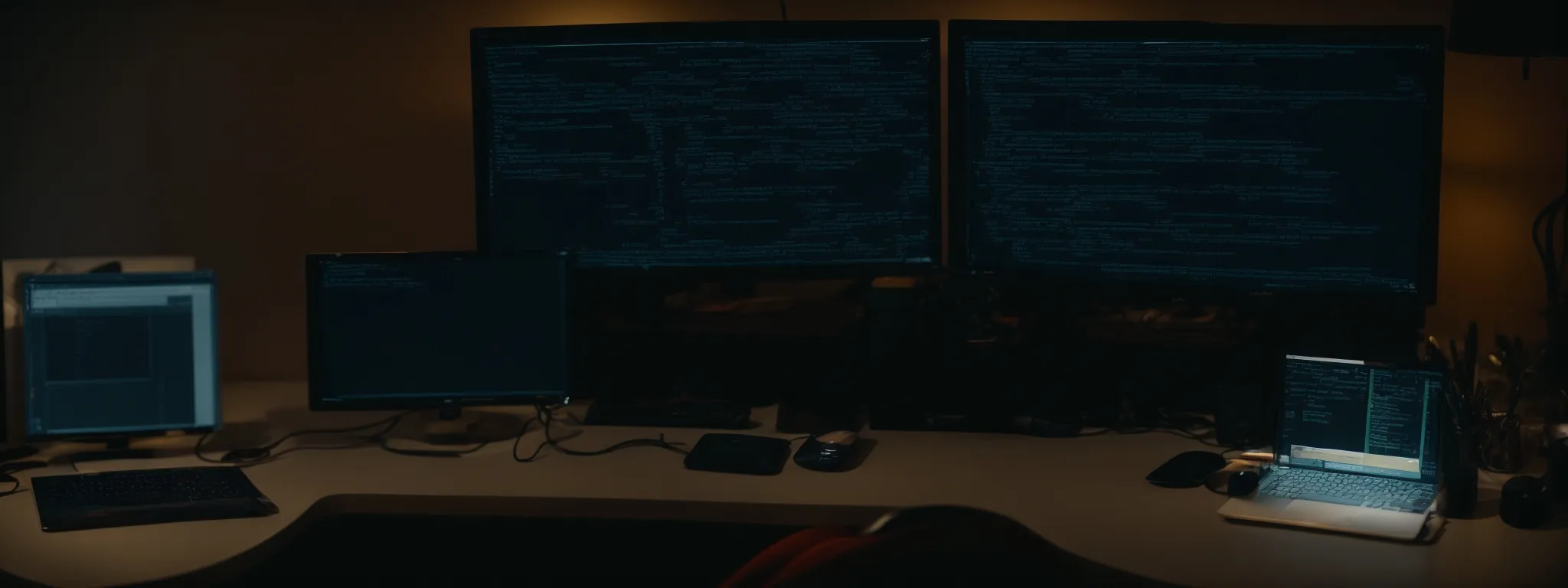 a professional person sitting in front of a computer screen, scrutinizing lines of javascript code.