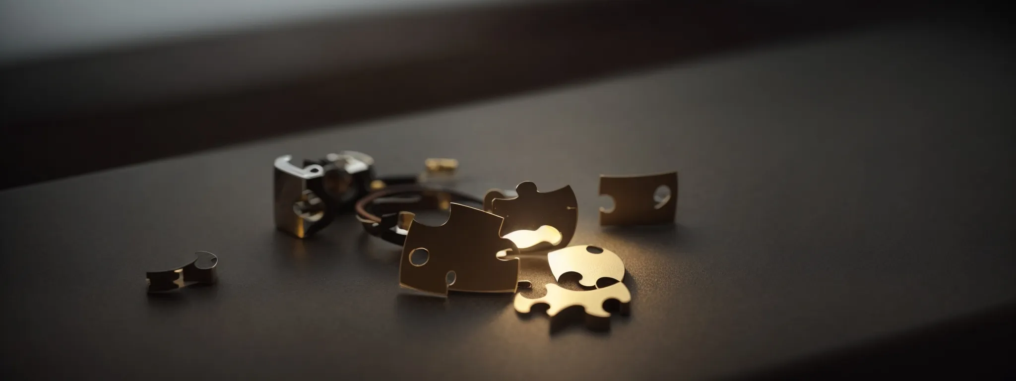 a spotlight shining on a single puzzle piece completing the connection between other pieces.