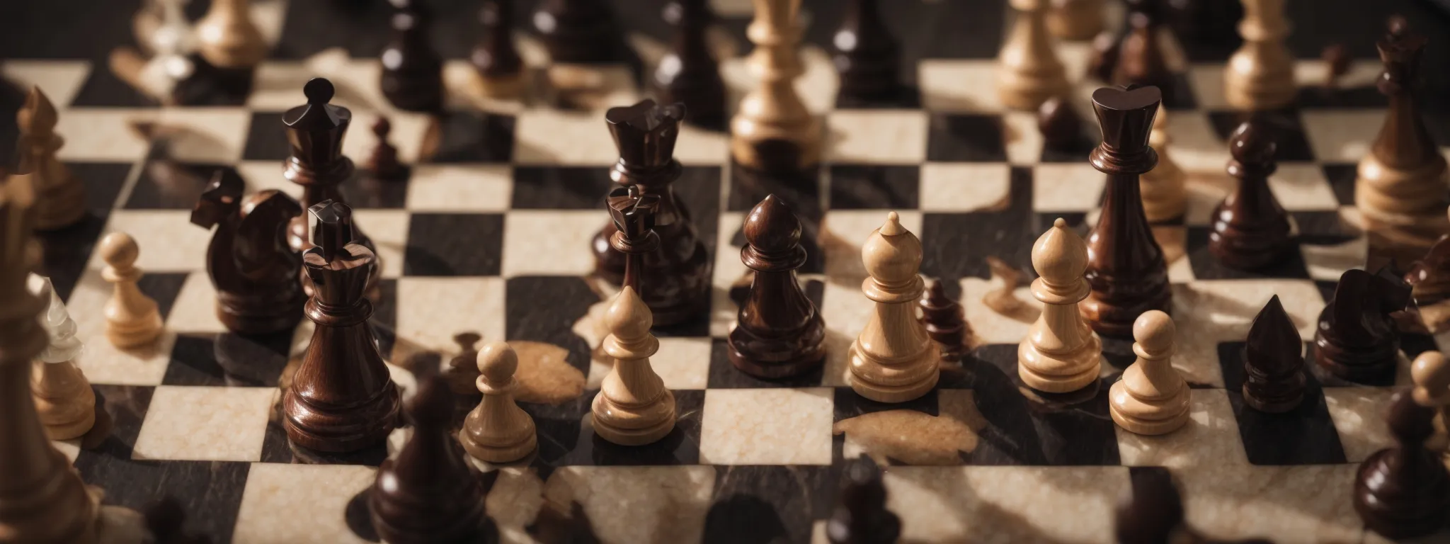a chessboard with pieces strategically arrayed, symbolizing the intricate tactics of seo in the digital landscape.