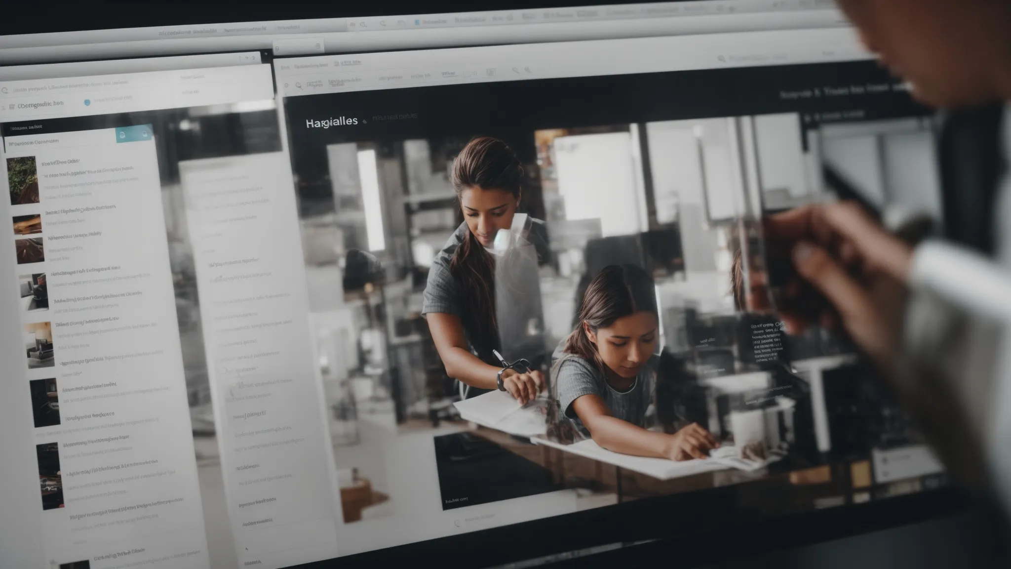 a content creator optimizes a website by adding relevant keywords and meta descriptions to a blog post displayed on a computer screen.
